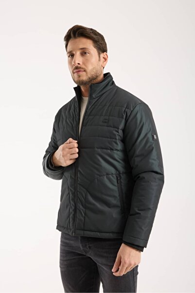 Wise Men's Quilted Combed Cotton Lined Thick Coat with Zipper Pockets, Mock N...