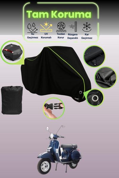 Dokaca Neo غطاء دراجة نارية أسود نيون قماش مجدّل متوافق مع Vespa PX 200، غطاء...