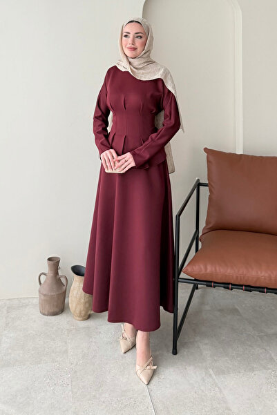Tesettür Diyarı طقم تنورة سكوبا بحزام خصر من يونا - لون أحمر داكن