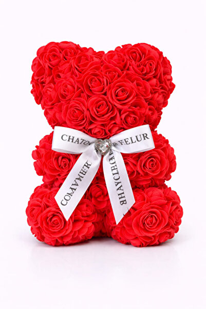 OEM Bear made of red artificial roses made of polyurethane foam, in a transparent box