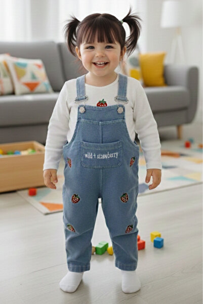 EYMİRGİYİM Strawberry Long Sleeve 2-Piece Salopet Jumpsuit Baby Girl Kids 6-9...