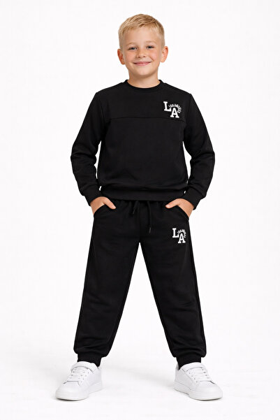 zepkids Printed Embroidered Black Color Boys' Tracksuit Set