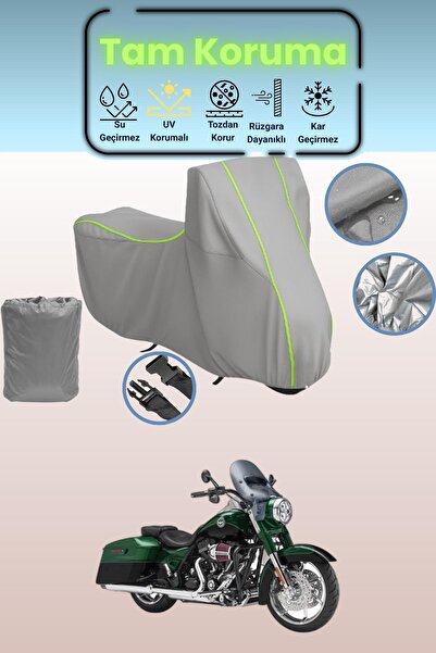 Dokaca Neo غطاء دراجة نارية رمادي نيون قماش مجدّل متوافق مع هارلي ديفيدسون CV...