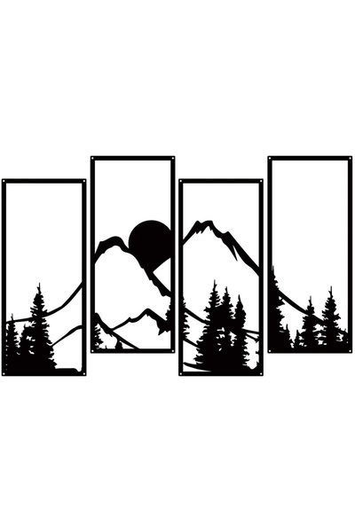 ruelen Set 4 piese Ruelen: Decor de perete metalic - Apus de soare, munte și ...
