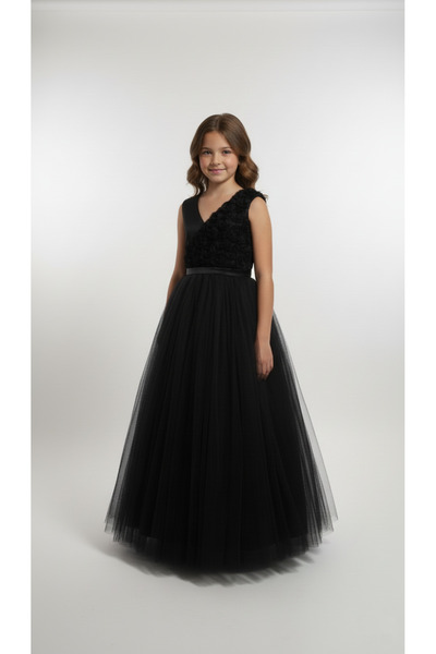 melek golden Girl Child Dress Clothes Princess Dress Bow Wedding Ball Gown El...