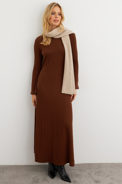 NEW JOURNAL Kadın Kahverengi Basic Maxi Elbise MTF30