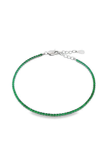 Bijuteria SORELLY Silver Tennis Bracelet with Green Stones 1 mm
