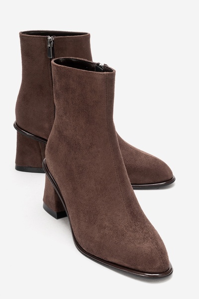 LuviShoes Alba Brown Suede Women's Thick Heeled Boots