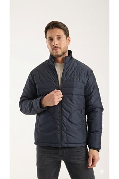Wise Men's Quilted Combed Cotton Lined Thick Coat with Zipper Pockets, Mock N...