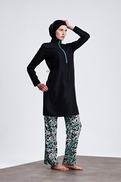 medipek Parachute Fabric Zippered Hijab Swimsuit Patterned Stretch Fabric Pan...