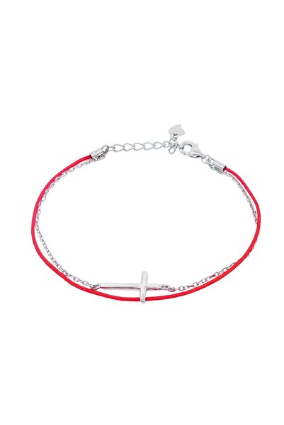 Bijuteria SORELLY Silver Bracelet with Red Cord Cross