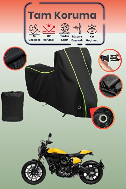 Dokaca Neo غطاء دراجة نارية أسود نيون قماش مجدّل متوافق مع دوكاتي سكرامبلر فو...