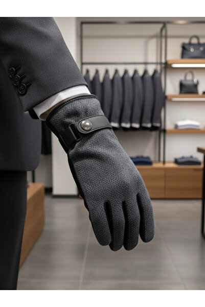 Mollycrush Men's Gray Stylish Gloves |   Fabric & Leather Detailed
