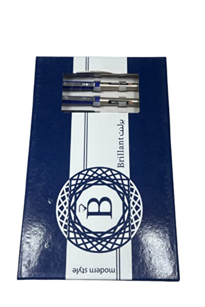 Brillant طقم أقلام حبر فاخرة – أقلام معدنية باللونين الفضي والأزرق مع علبة هدايا أنيقة