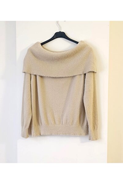 WIENELLA Women's Degaje Collar Burgundy Bearded Soft Textured Knitwear Sweater