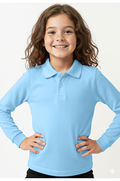 CC STORE Children's Polo Neck Long Sleeve School T-Shirt Polo Fabric School Clothing - Baby Blue