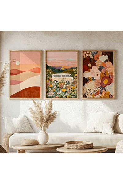 woodhomeworks 3 Piece Abstract Painting with Wooden Frame Bohemian