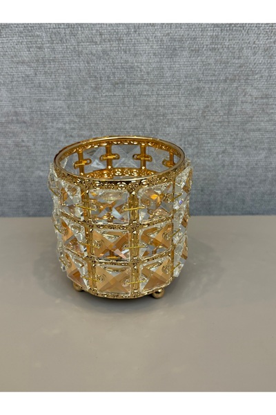 BAŞYAPI DİZAYN Gold Küçük Kristal Taşlı Mumluk