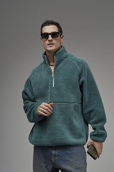 Butik Trend Biz Oversized Half Zipper Mock Neck Plush