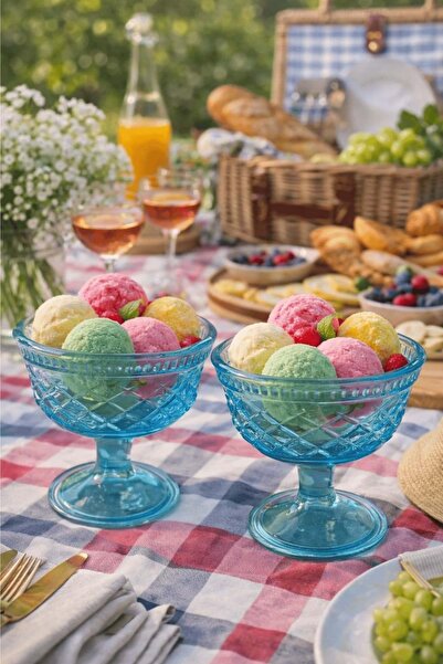 Jenisa وعاء حلوى زجاجي بنقشة البقلاوة باللون الفيروزي مع قاعدة - طقم من قطعتي...