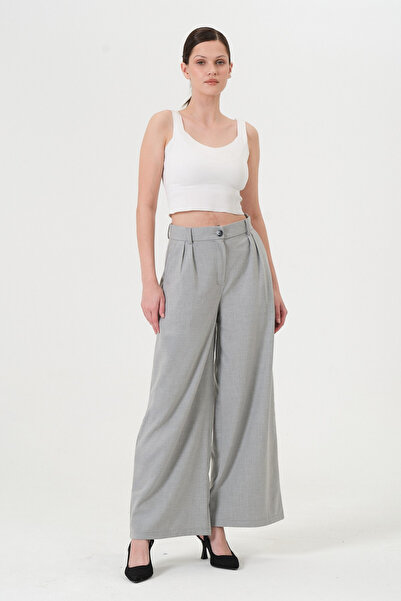 RELAXL Office Combination High Waist Pleated Palazzo Women's Gray Trousers