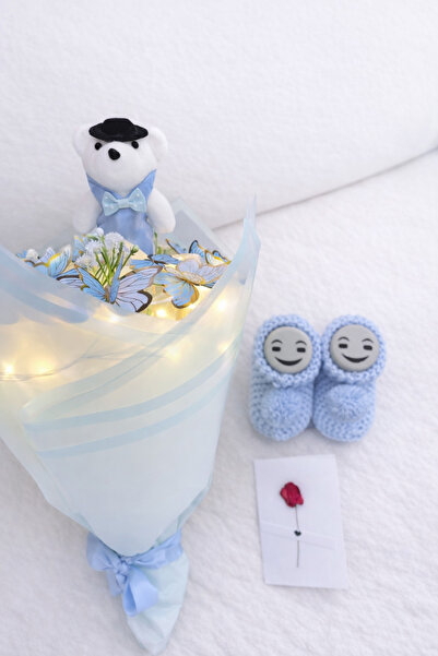 Melonİst LED Işıklı Kelebekli Ayıcıklı Patikli Yenidoğan Buketi- (Kız Bebek-E...