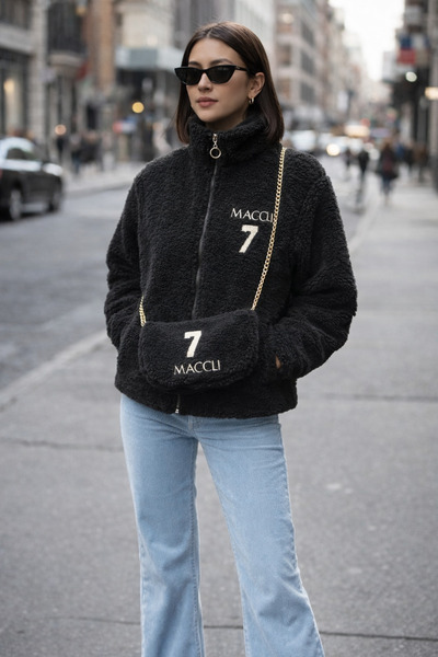 ŞIK VE MUTLU Zippered Boucle Bag Premium Jacket with Accessories