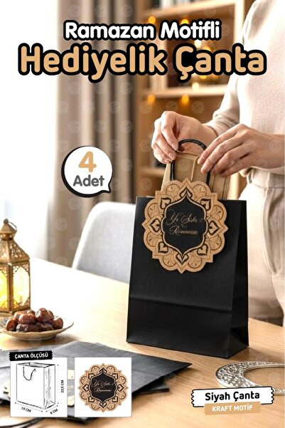 t tuğset etiket Burgu Saplı Karton Ramazan Konseptli Kraft Siyah Çanta Ya Şeh...