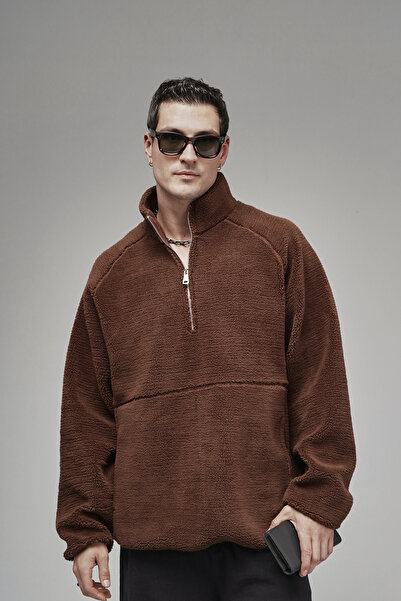 Butik Trend Biz Oversized Half Zipper Mock Neck Plush