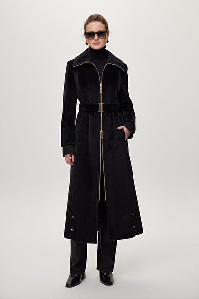 Zühre Fermuar ve Kemer Detaylı Peluş Kaban