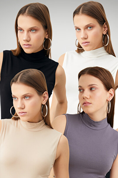 Ladima Women's Black White Cream Gray 4-Piece Sleeveless Bodysuit