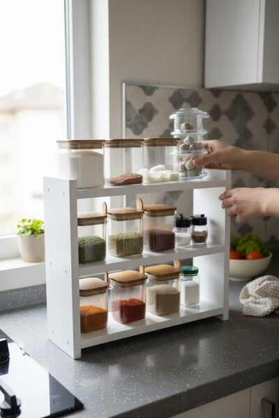 Moemi Tezgah Üstü Çok Amaçlı Baharatlık Organizatör Raflı Mutfak Rafı 45x11 cm