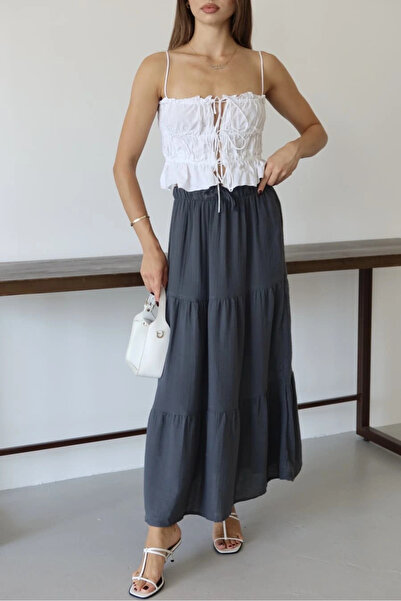 Ethab Ticaret Muslin fabric linen long skirt anthracite pt.