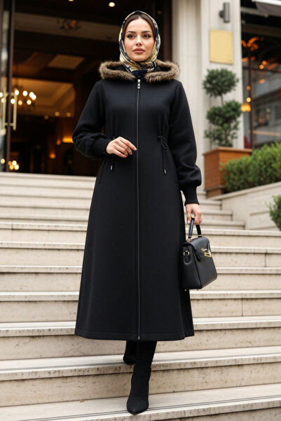 N.S NEVA STYLE Fur Detailed Black Hijab Cap 6265S