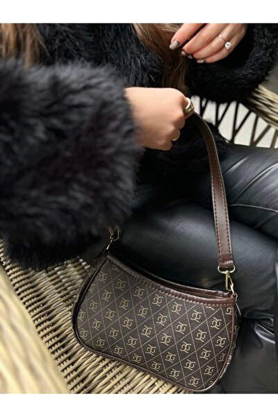 NARQUA Monogram Desenli Kahverengi Baget Çanta