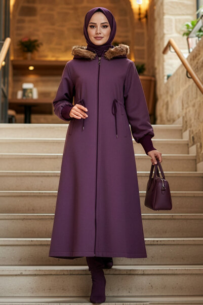 N.S NEVA STYLE Fur Detailed Dusty Rose Hijab Cashmere Cap 6265Gk