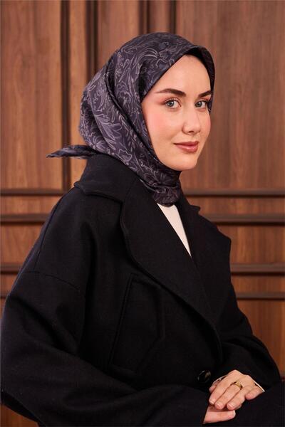 Silk Home وشاح حرير تويل بنمط زهور باللون الأزرق الداكن 90x90