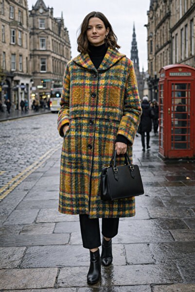 TUSSE Women's Elegant Plaid Pattern Lumberjack Felt Warm Plus Size Ethnic Jacket Cardigan