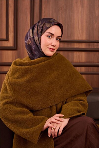 Silk Home Eșarfă din mătase twill cu model de flori maro amar 90x90