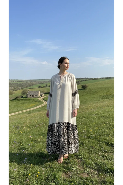 Invee 6763 ekru Koton Elbise