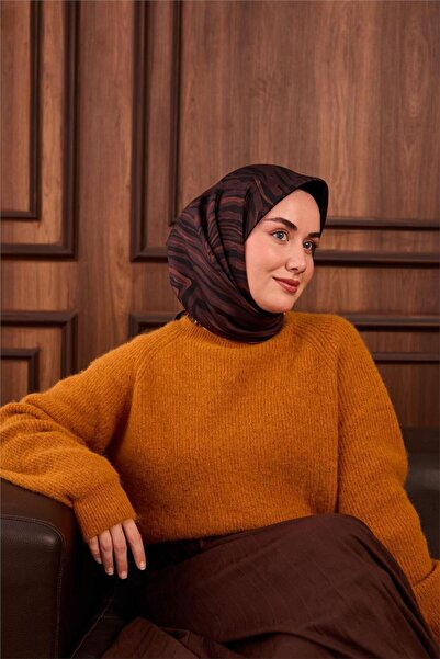 Silk Home Eșarfă din mătase twill, violet pastel, model geometric 90x90