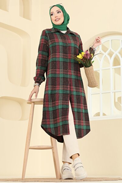 ModaMerve Kare Desenli Ekose Tunik 3068KTR750-MS Zümrüt