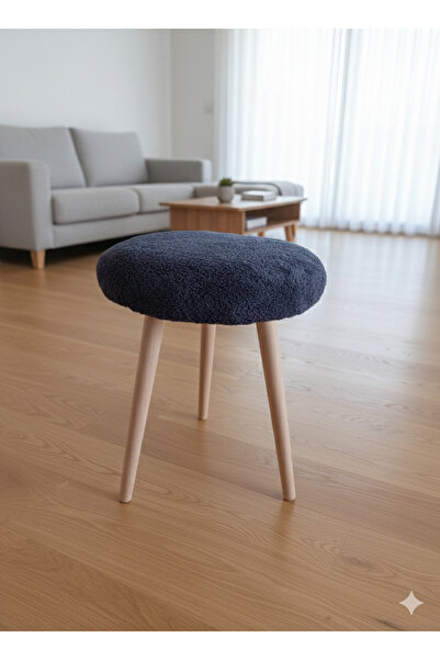 Yuems home Yuvarlak Gürgen Ahşap Retro Ayak Dekoratif Füme Peluş Puf Tabure B...