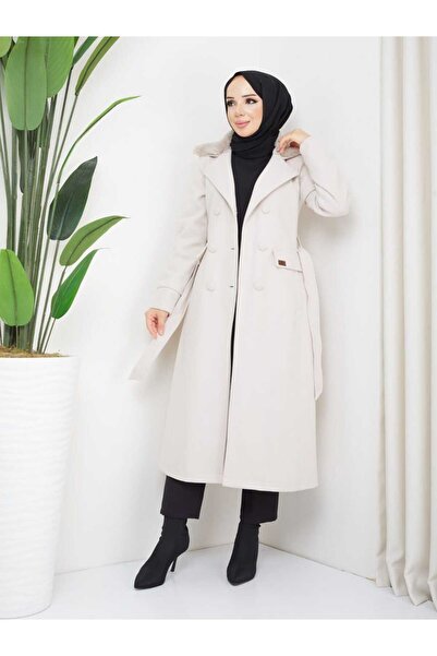 ELBİSHE Kürk Detaylı Kaşe Kaban