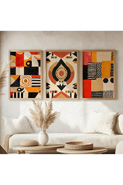 woodhomeworks 3 Piece Abstract Painting with Wooden Frame Bohemian