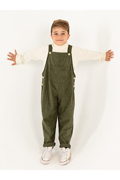 Catz Kids Boy's Khaki Velvet Suspender Jumpsuit