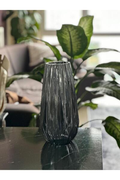 Kalya Concept Dekoratif Metalik Füme Vazo 30x15 cm - Origami Kesme Cam Tasarı...