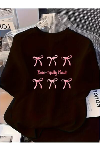 oneagılyazı تي شيرت كومفورت ريبون مطبوع للنساء - ناعم، قميص برقبة دائرية، شري...