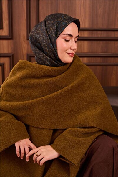 Silk Home Eșarfă din mătase twill cu model de flori verde închis 90x90