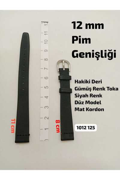 Brality Black Color- Genuine Leather- 12 mm Compatible Wristwatch Band Silver...